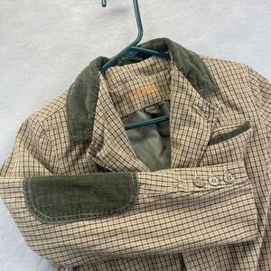 Plugg Blazer Sport Coat Boys M 10-12 Tweed Elbow Patches Vintage Tan Brown Plaid